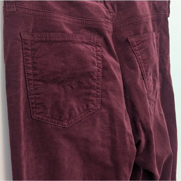AG Adriano Goldschmied Velvet Burgundy The Stevie Slim Straight Ankle Pants 27R - Picture 5 of 9